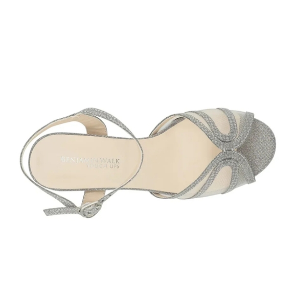 Benjamin Walk NWT Anya Silver Glitter Platform Heeled Sandal Size 7M - Picture 5 of 11